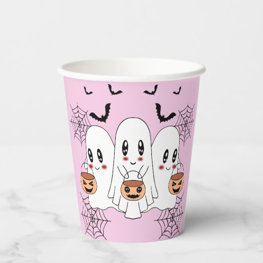 Spooky Niedlich Kawaii Cartoon Ghost Halloween-Par Pappbecher (Rückseite)