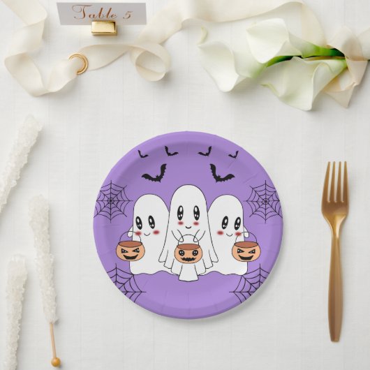 Spooky Niedlich Kawaii Cartoon Ghost Halloween-Par Pappteller (Hochzeit)