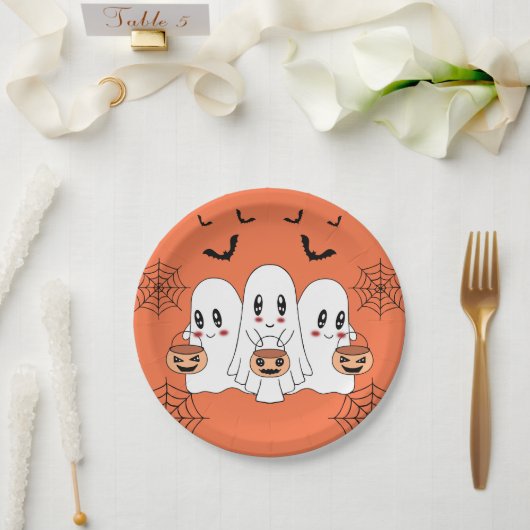 Spooky Niedlich Kawaii Cartoon Ghost Halloween-Par Pappteller (Hochzeit)