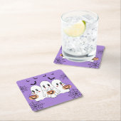 Spooky Niedlich Kawaii Cartoon Ghost Halloween-Par Rechteckiger Pappuntersetzer (Vor Ort)