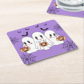 Spooky Niedlich Kawaii Cartoon Ghost Halloween-Par Rechteckiger Pappuntersetzer (angewinkelt)