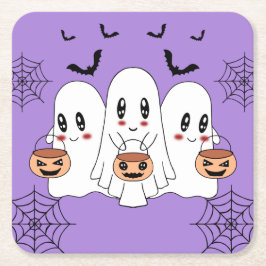 Spooky Niedlich Kawaii Cartoon Ghost Halloween-Par Rechteckiger Pappuntersetzer
