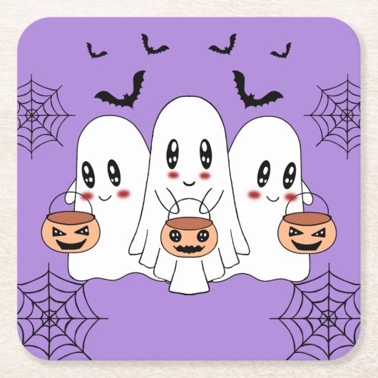 Spooky Niedlich Kawaii Cartoon Ghost Halloween-Par Rechteckiger Pappuntersetzer (Vorderseite)
