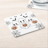 Spooky Niedlich Kawaii Cartoon Ghost Halloween-Par Rechteckiger Pappuntersetzer (angewinkelt)