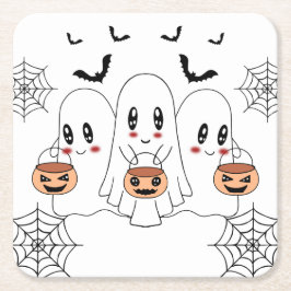 Spooky Niedlich Kawaii Cartoon Ghost Halloween-Par Rechteckiger Pappuntersetzer