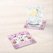 Spooky Niedlich Kawaii Cartoon Ghost Halloween-Par Rechteckiger Pappuntersetzer (Vor Ort)