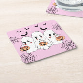 Spooky Niedlich Kawaii Cartoon Ghost Halloween-Par Rechteckiger Pappuntersetzer (angewinkelt)