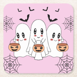Spooky Niedlich Kawaii Cartoon Ghost Halloween-Par Rechteckiger Pappuntersetzer