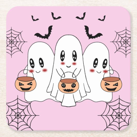 Spooky Niedlich Kawaii Cartoon Ghost Halloween-Par Rechteckiger Pappuntersetzer (Vorderseite)