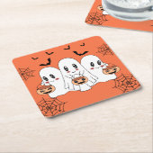 Spooky Niedlich Kawaii Cartoon Ghost Halloween-Par Rechteckiger Pappuntersetzer (angewinkelt)