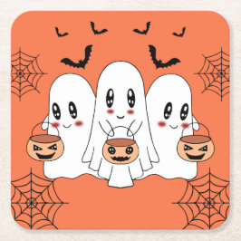 Spooky Niedlich Kawaii Cartoon Ghost Halloween-Par Rechteckiger Pappuntersetzer