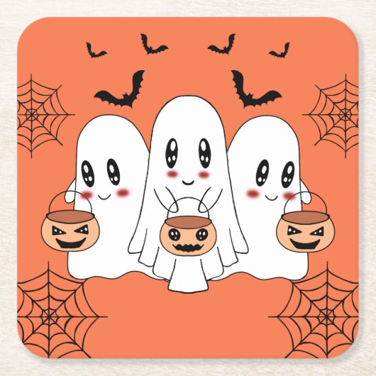 Spooky Niedlich Kawaii Cartoon Ghost Halloween-Par Rechteckiger Pappuntersetzer (Vorderseite)