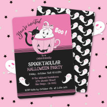 Spooky Niedlich Kids Pink Black Halloween Einladun