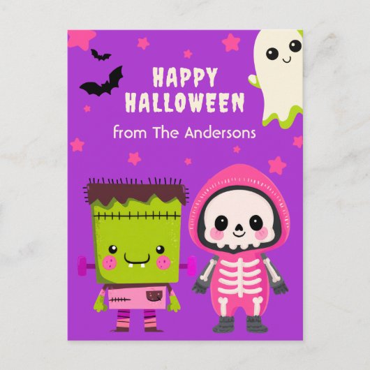 Spooky Niedlich Monster Mash Happy Halloween Lila Postkarte (Vorderseite)