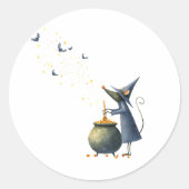 Spooky Niedlich Mouse Wizard in Cauldron - Retro H Runder Aufkleber (Vorderseite)