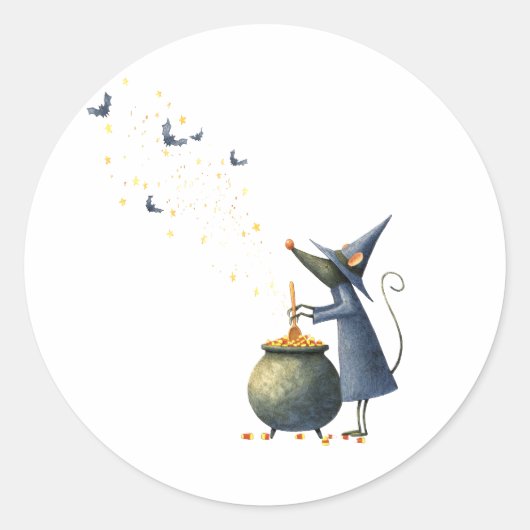 Spooky Niedlich Mouse Wizard in Cauldron - Retro H Runder Aufkleber (Vorderseite)