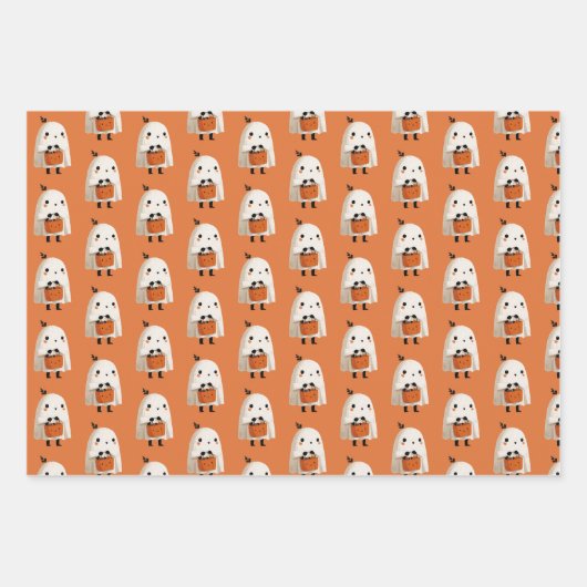 Spooky Niedlich Pumpkin Ghost Bat Pattern Hallowee Geschenkpapier Set (Vorderseite 3)