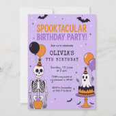 Spooky Niedlich Skeleton & Ghost Geburtstag Einladung (Vorderseite)