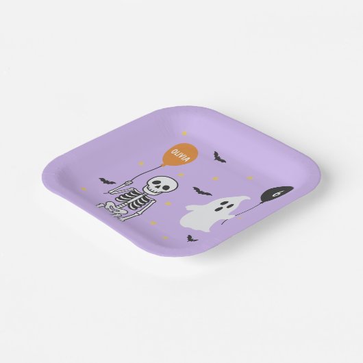 Spooky Niedlich Skeleton & Ghost Halloween Geburts Pappteller (Gewinkelt)