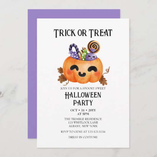 Spooky Niedlich Trick oder Treat Costume Halloween Einladung (Vorne/Hinten)
