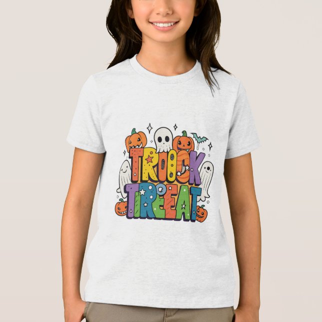 Spooky Niedlich Trick oder Treat Party Tri-Blend Shirt (Vorderseite)