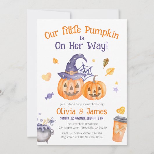 Spooky Niedlich Watercolor Kleine Pumpkin Babydusc Einladung (Vorderseite)