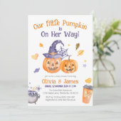 Spooky Niedlich Watercolor Kleine Pumpkin Babydusc Einladung (Stehend Vorderseite)