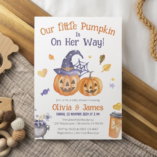 Spooky Niedlich Watercolor Kleine Pumpkin Babydusc Einladung