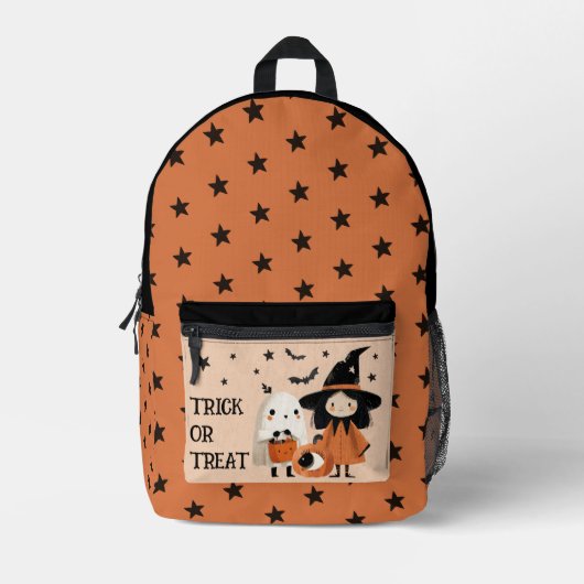 Spooky Niedlich Witch & Ghost Trick oder Treat Hal Bedruckter Rucksack (Vorderseite)