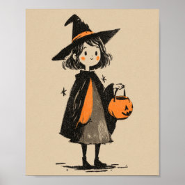 Spooky Niedlich Witch Girl Retro Halloween Kinderz Poster