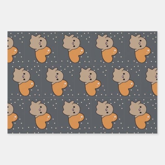 Spooky Niedliche Grid Ghost Herzmuster Geschenkpapier Set (Vorderseite)