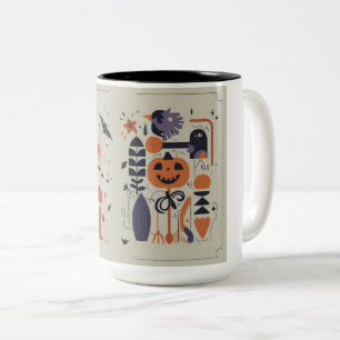 Spooky Niedliche Halloween Pumpkin & Crow Zwei-Ton Zweifarbige Tasse