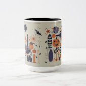 Spooky Niedliche Halloween Pumpkin & Crow Zwei-Ton Zweifarbige Tasse (Mittel)