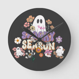 Spooky niedlicher Geist mit Blume Halloween Wall U Runde Wanduhr