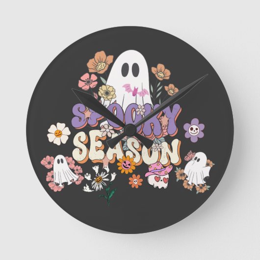 Spooky niedlicher Geist mit Blume Halloween Wall U Runde Wanduhr (Vorderseite)