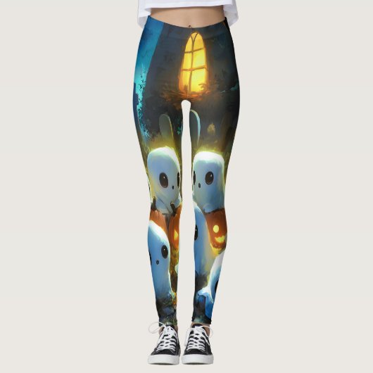 Spooky Night Friedhof Niedlich Halloween Ghost Leggings (Vorderseite)