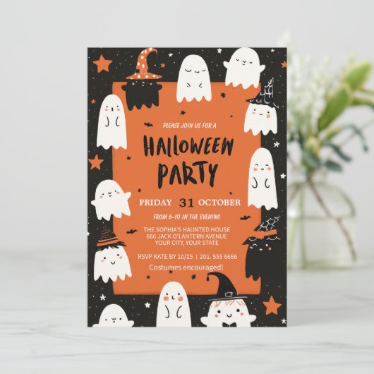 Spooky Night Ghost Party Einladung (Stehend Vorderseite)