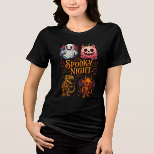 Spooky Night Halloween Character Collage Tri-Blend Shirt