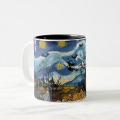 Spooky Night Halloween Ghoful Skull Spuk House Zweifarbige Tasse (Vorderseite Links)