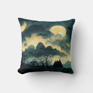Spooky Night Landschaft Kissen