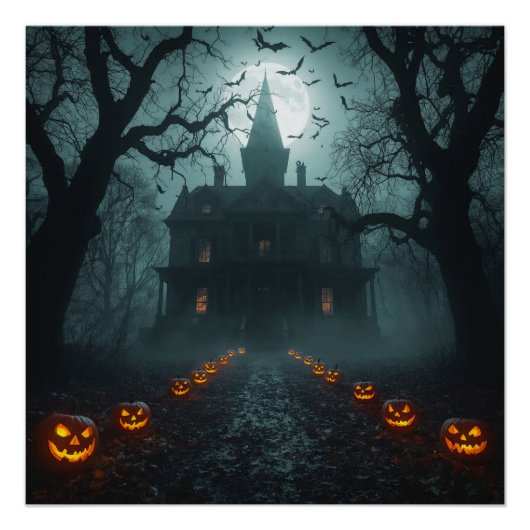 Spooky Night mit Jack-o'-Lanterns Poster (Vorderseite)