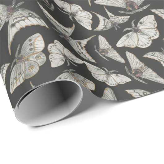 Spooky Night Moth Pattern Geschenkpapier (Rolleneckpunkt)