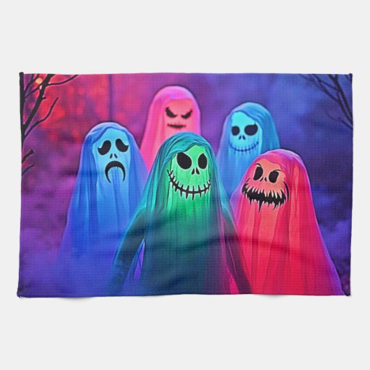 Spooky Night of Colorful Ghosts Design Geschirrtuch (Horizontal)