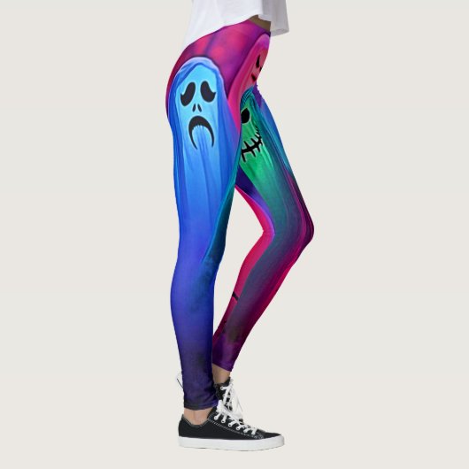 Spooky Night of Colorful Ghosts Design Leggings (Rechts)