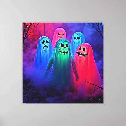Spooky Night of Colorful Ghosts Design Leinwanddruck (Vorderseite)