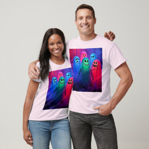 Spooky Night of Colorful Ghosts Design T-Shirt