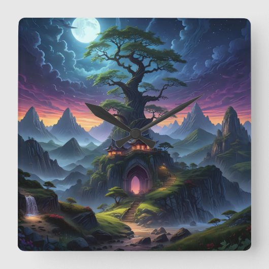 Spooky Night Quadratische Wanduhr (Vorderseite)