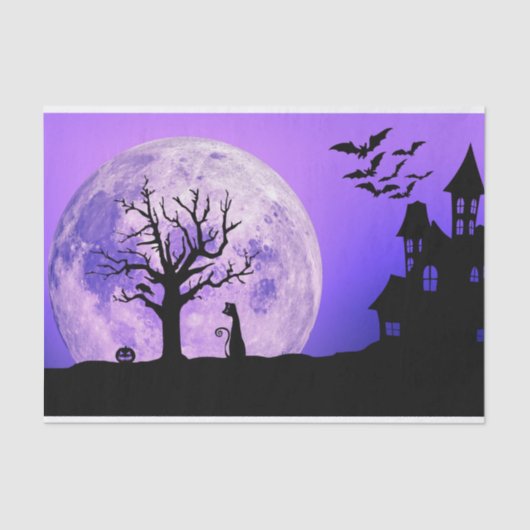  Spooky Night Sky Black Cat Halloween  Seidenpapier (Vorderseite)