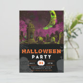Spooky Night Sky Crescent Moon Halloween Einladung (Stehend Vorderseite)