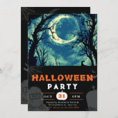 Spooky Night Sky Crescent Moon Halloween Einladung (Vorne/Hinten)